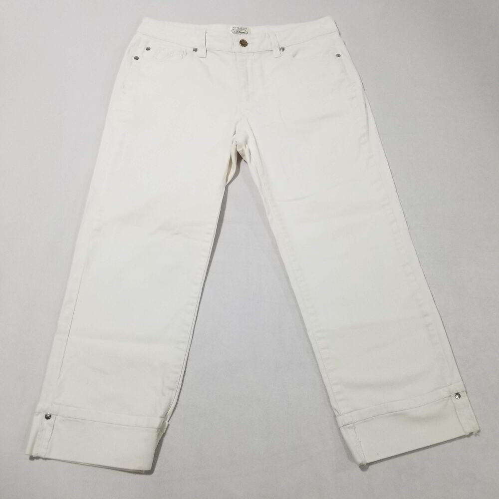 White House Black Market "Blanc" Jeans Size 8 White Cuffed Crop Embroidered - Picture 2 of 9